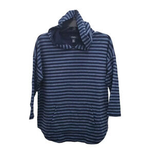 Chaps Women's Blue Navy Horizontal Stripe 3/4 Sleeve Hooded Pullover Size L‎